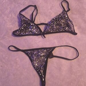 Rene Rofe Black Sequin Panty Set